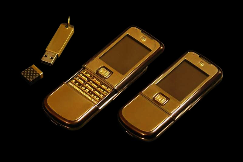 MJ - Nokia 8800 Arte Gold 777 Brown Carbon Edition with Unique Diamond Buttons Solid Gold 777 & Carbon USB Flash Drive 256gb Duo Speed
